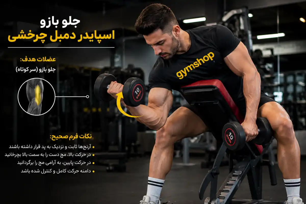 جلو بازو اسپایدر دمبل چرخشی-جلو بازو دمبل چرخسی عنکبوتی-جیم شاپ