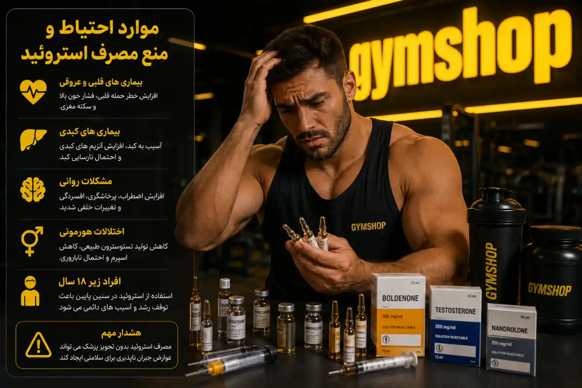 موارد احتیاط و منع مصرف استروئید-جیم شاپ