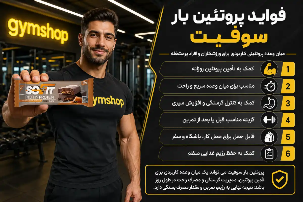 فواید پروتئین بار سوفیت-خرید پروتئین بار کاراملی سوفیت-قیمت پروتئین بار سوفیت کاراملی-جیم شاپ