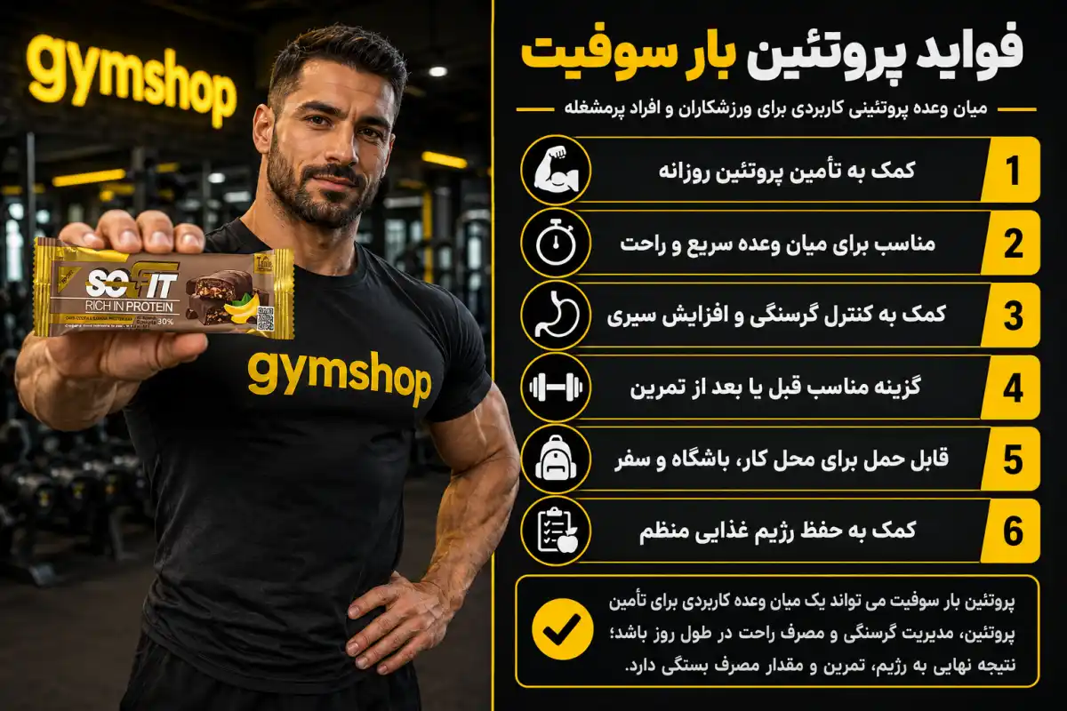 فواید پروتئین بار سوفیت موزی-خرید پروتئین بار سوفیت-جیم شاپ