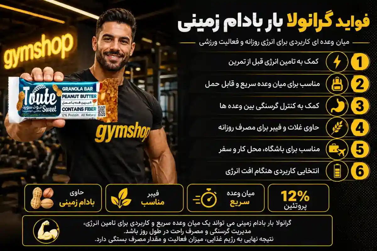 فواید گرانولا بار بادام زمینی