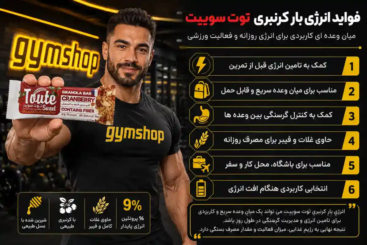 فواید گرانولا بار کرنبری توت سوییت-خرید گرانولا بار توت سوییت-جیم شاپ
